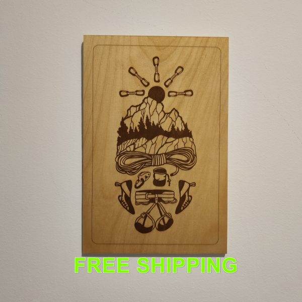 Rock Climbing Equipment - Laser Engraved Wooden Wall Art