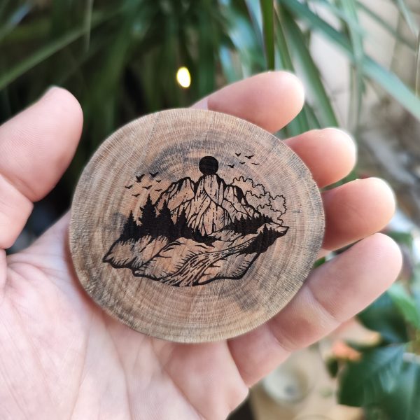Wooden handmade handcrafted mountain nature magnet